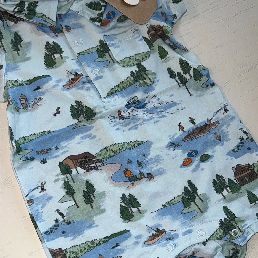 Angel Dear Lake Print Polo Romper 6-12 12-18 18-24 months